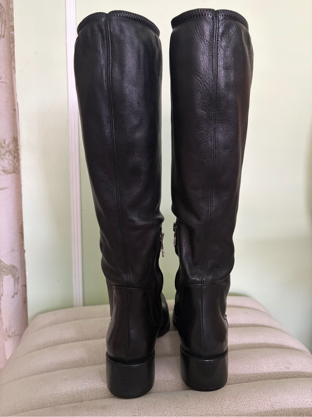Prada Black Designer Knee High Riding Western Boots Heels Size 7 8 37.5 37 7.5 - Picture 9 of 15